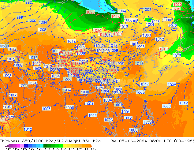 Thck 850-1000 hPa ECMWF mer 05.06.2024 06 UTC