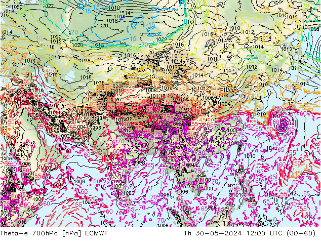 Theta-e 700hPa ECMWF Do 30.05.2024 12 UTC