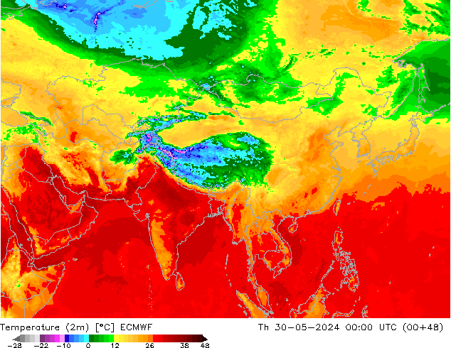 Temperatura (2m) ECMWF jue 30.05.2024 00 UTC