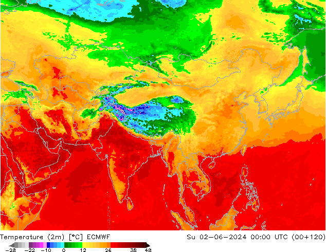 карта температуры ECMWF Вс 02.06.2024 00 UTC