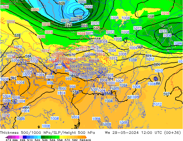 500-1000 hPa Kalınlığı ECMWF Çar 29.05.2024 12 UTC