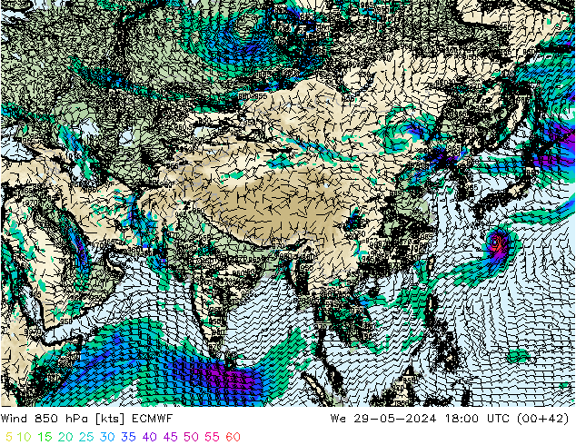 Wind 850 hPa ECMWF wo 29.05.2024 18 UTC