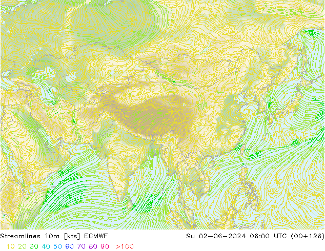 Stroomlijn 10m ECMWF zo 02.06.2024 06 UTC