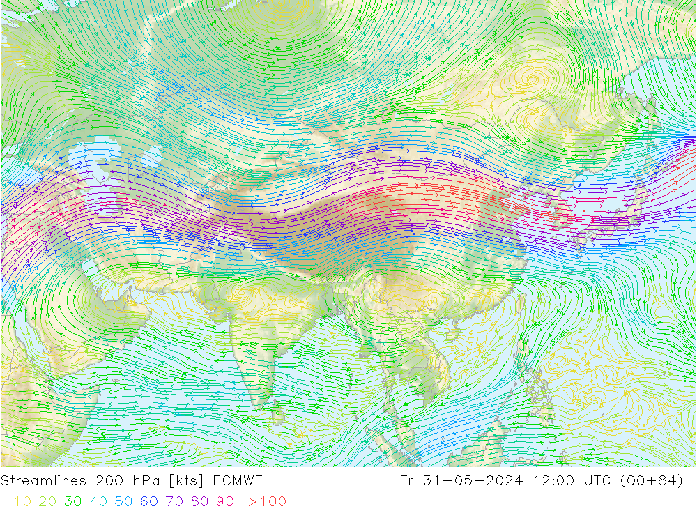 Streamlines 200 hPa ECMWF Fr 31.05.2024 12 UTC