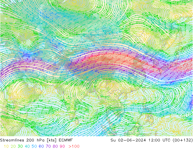 ветер 200 гПа ECMWF Вс 02.06.2024 12 UTC