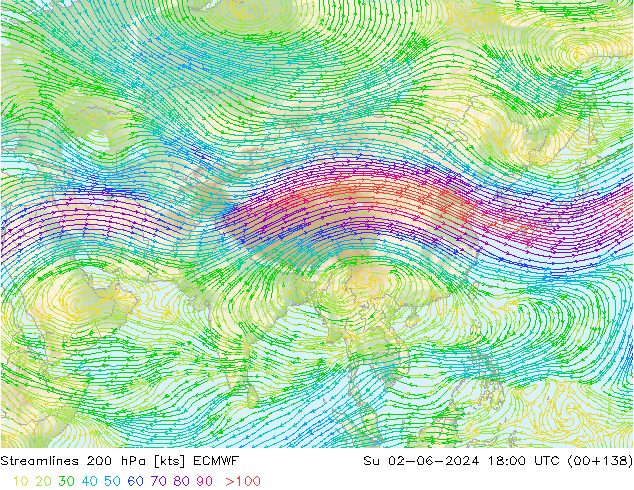 Streamlines 200 hPa ECMWF Su 02.06.2024 18 UTC