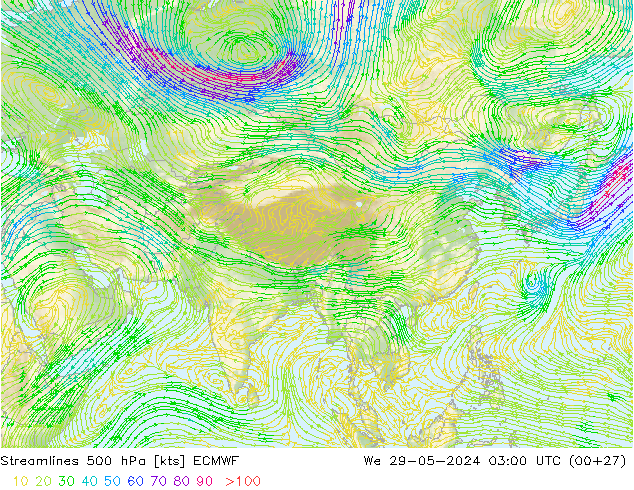 ветер 500 гПа ECMWF ср 29.05.2024 03 UTC