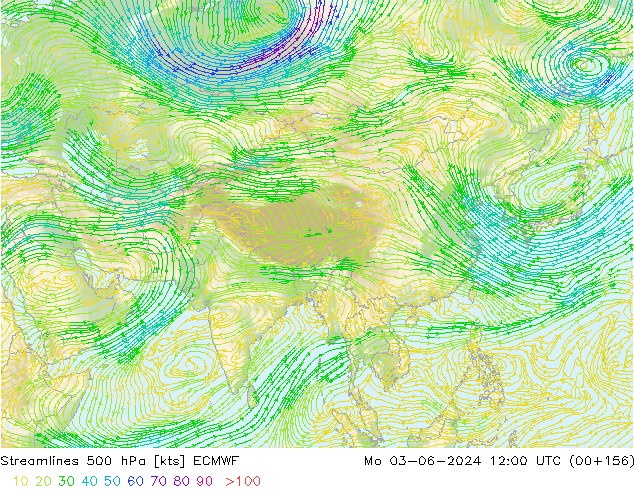 Linia prądu 500 hPa ECMWF pon. 03.06.2024 12 UTC