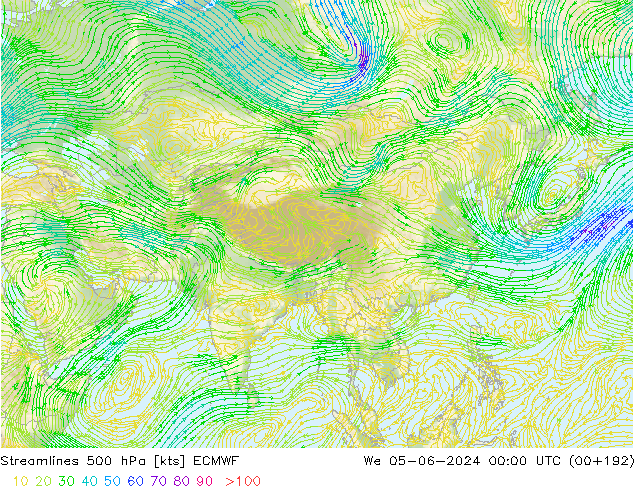 Streamlines 500 hPa ECMWF St 05.06.2024 00 UTC