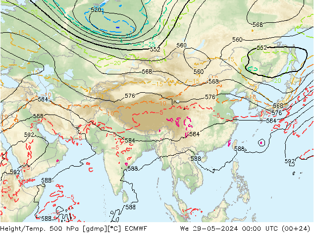 Z500/Yağmur (+YB)/Z850 ECMWF Çar 29.05.2024 00 UTC