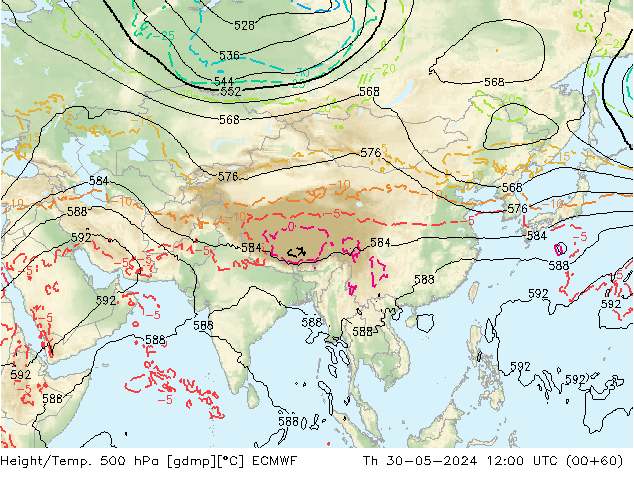 Z500/Rain (+SLP)/Z850 ECMWF Th 30.05.2024 12 UTC