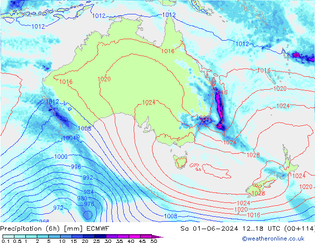 осадки (6h) ECMWF сб 01.06.2024 18 UTC