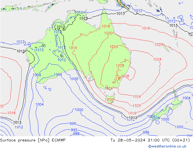 Surface pressure ECMWF Tu 28.05.2024 21 UTC