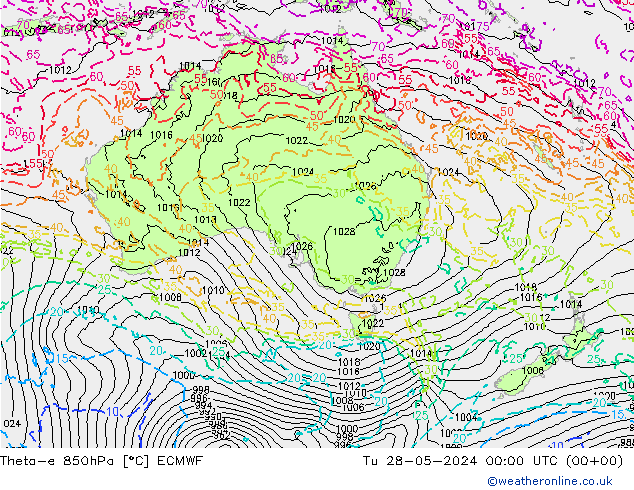 Theta-e 850hPa ECMWF Ter 28.05.2024 00 UTC