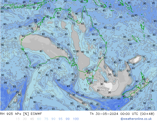 RH 925 hPa ECMWF gio 30.05.2024 00 UTC