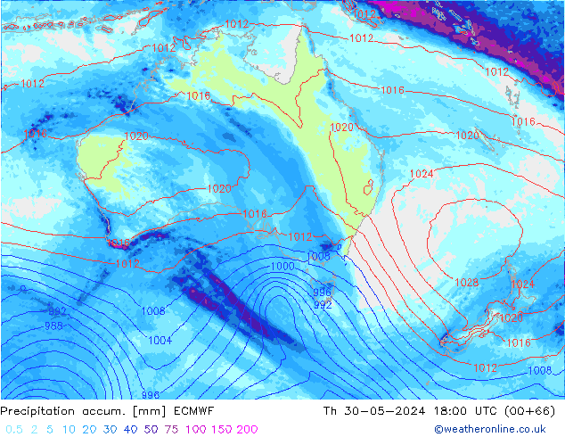 Precipitation accum. ECMWF  30.05.2024 18 UTC