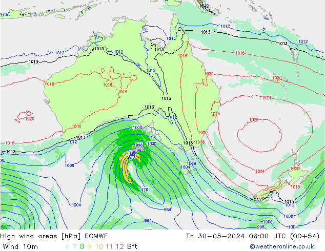 Izotacha ECMWF czw. 30.05.2024 06 UTC