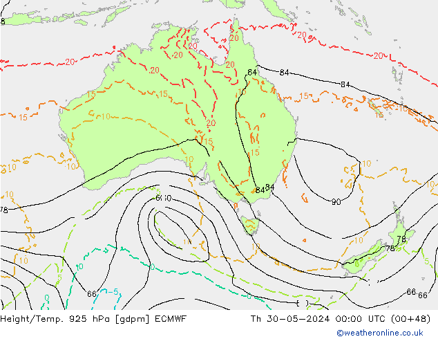 Height/Temp. 925 hPa ECMWF Th 30.05.2024 00 UTC