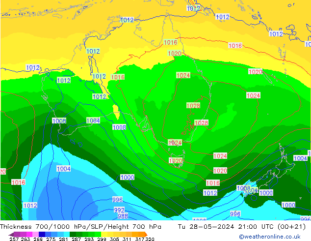 Schichtdicke 700-1000 hPa ECMWF Di 28.05.2024 21 UTC