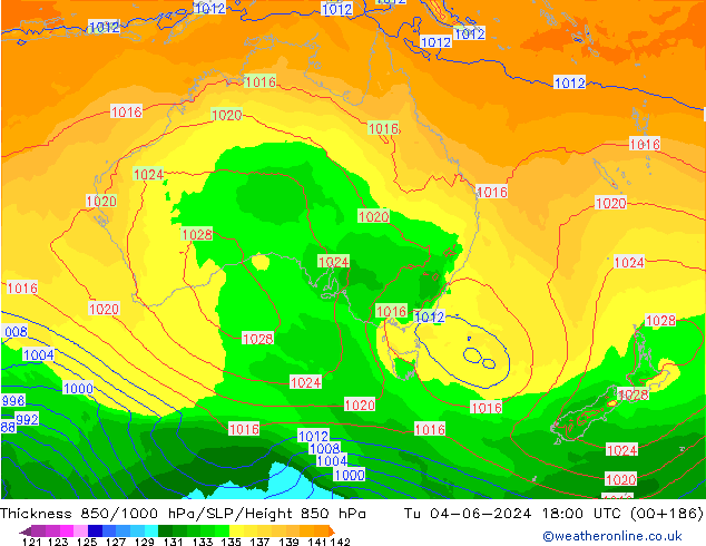 Thck 850-1000 hPa ECMWF mar 04.06.2024 18 UTC