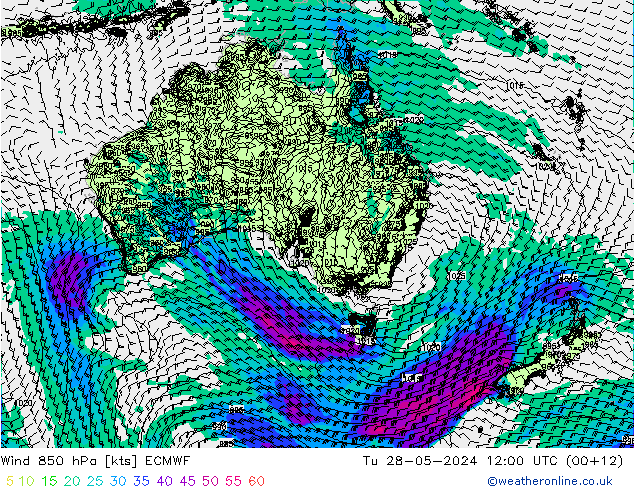 Vento 850 hPa ECMWF Ter 28.05.2024 12 UTC