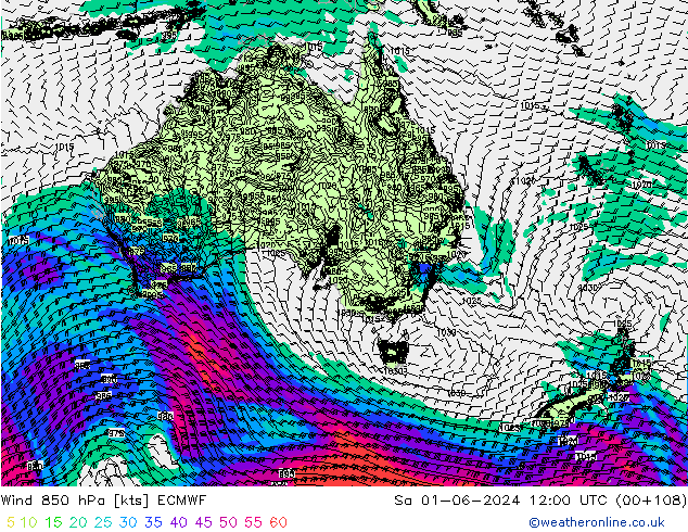 Vento 850 hPa ECMWF Sáb 01.06.2024 12 UTC