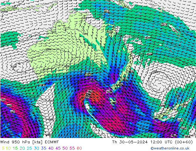 Rüzgar 950 hPa ECMWF Per 30.05.2024 12 UTC