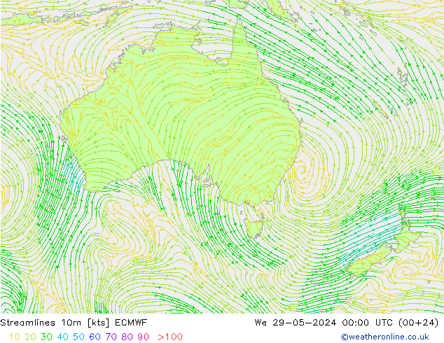 Linha de corrente 10m ECMWF Qua 29.05.2024 00 UTC