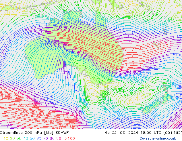 Linha de corrente 200 hPa ECMWF Seg 03.06.2024 18 UTC