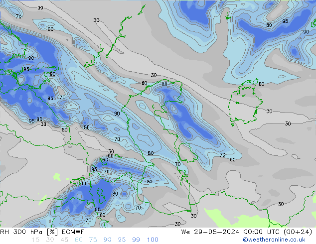 RH 300 hPa ECMWF We 29.05.2024 00 UTC