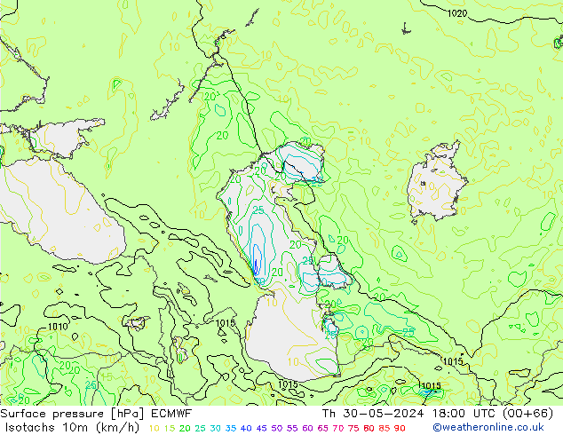 Eşrüzgar Hızları (km/sa) ECMWF Per 30.05.2024 18 UTC