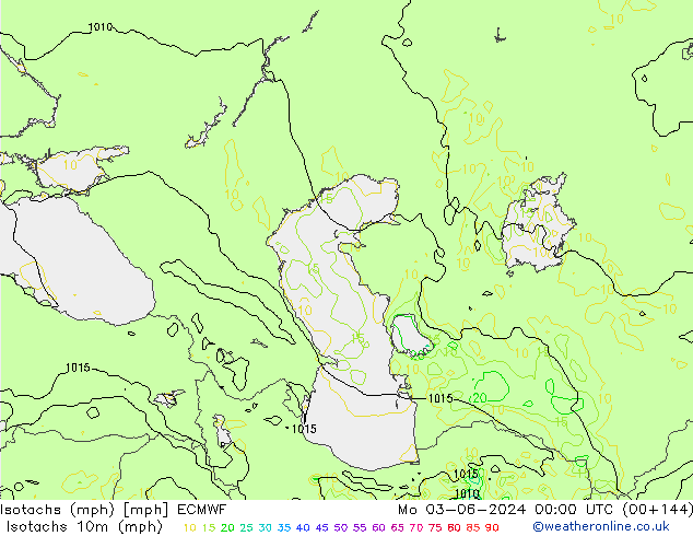 Isotachs (mph) ECMWF пн 03.06.2024 00 UTC