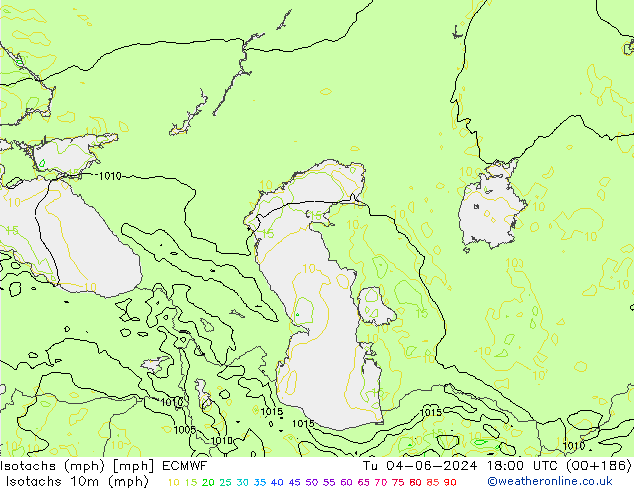 Isotachs (mph) ECMWF Tu 04.06.2024 18 UTC