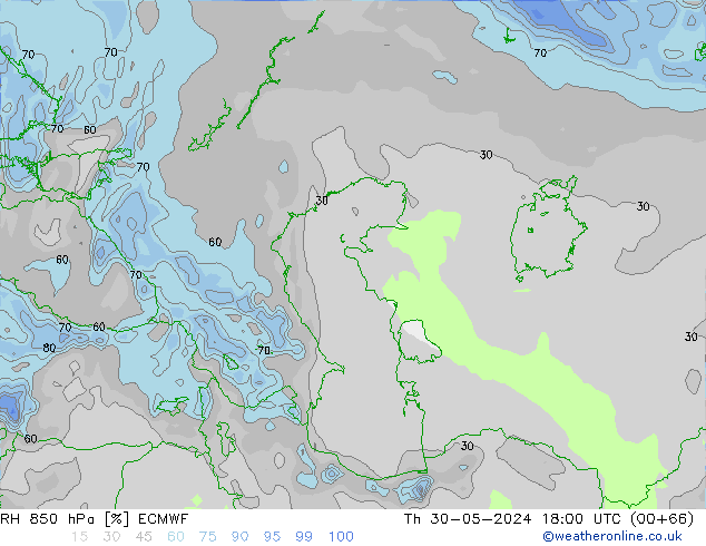 RH 850 hPa ECMWF Th 30.05.2024 18 UTC