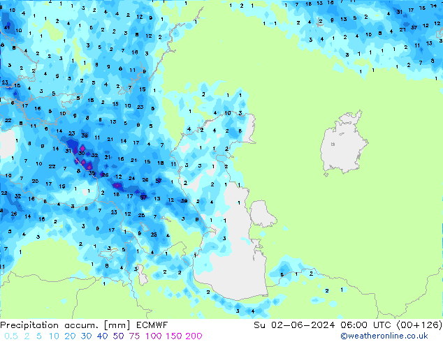 Toplam Yağış ECMWF Paz 02.06.2024 06 UTC