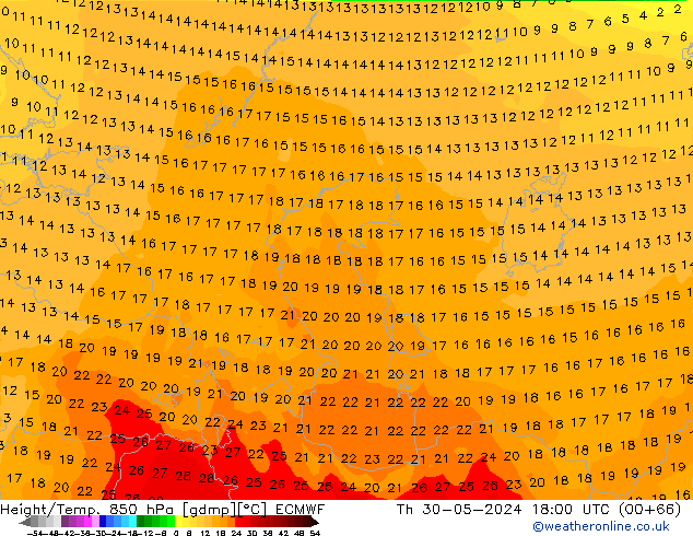 Yükseklik/Sıc. 850 hPa ECMWF Per 30.05.2024 18 UTC