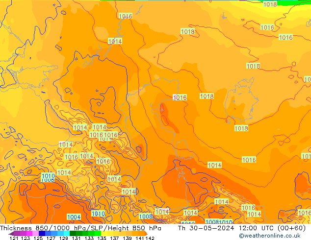 Thck 850-1000 hPa ECMWF  30.05.2024 12 UTC