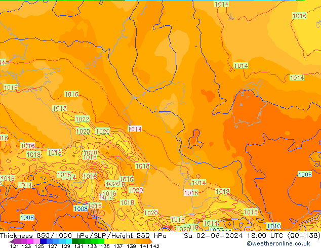 850-1000 hPa Kalınlığı ECMWF Paz 02.06.2024 18 UTC