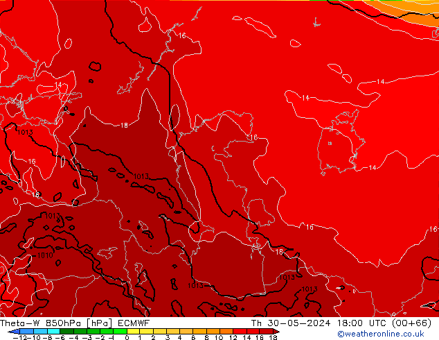 Theta-W 850hPa ECMWF gio 30.05.2024 18 UTC