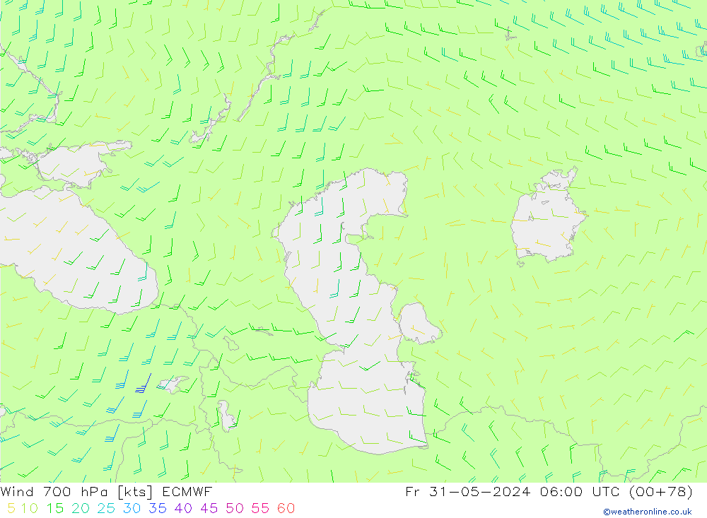 Viento 700 hPa ECMWF vie 31.05.2024 06 UTC