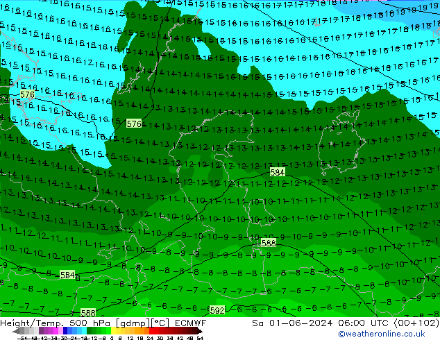 Height/Temp. 500 hPa ECMWF So 01.06.2024 06 UTC