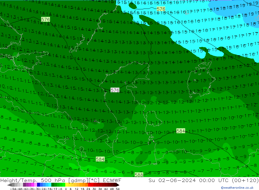 Height/Temp. 500 hPa ECMWF  02.06.2024 00 UTC