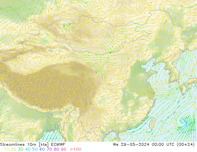 Ligne de courant 10m ECMWF mer 29.05.2024 00 UTC