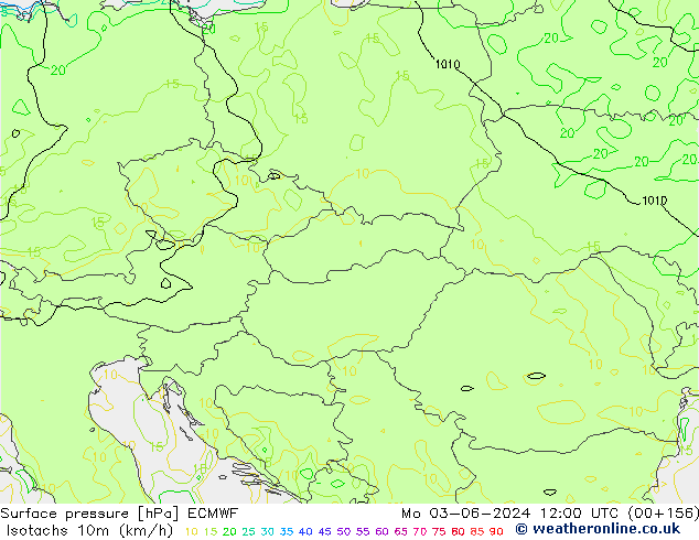 Isotaca (kph) ECMWF lun 03.06.2024 12 UTC