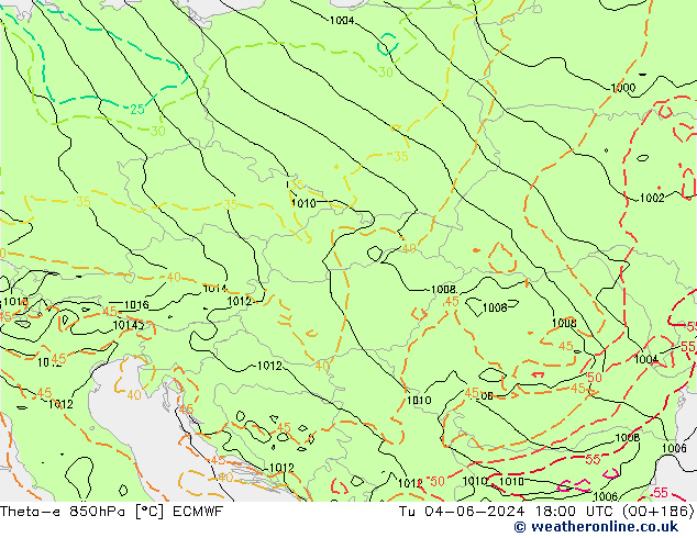 Theta-e 850hPa ECMWF Ter 04.06.2024 18 UTC