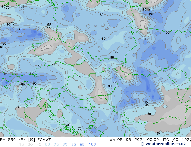 RH 850 hPa ECMWF mer 05.06.2024 00 UTC