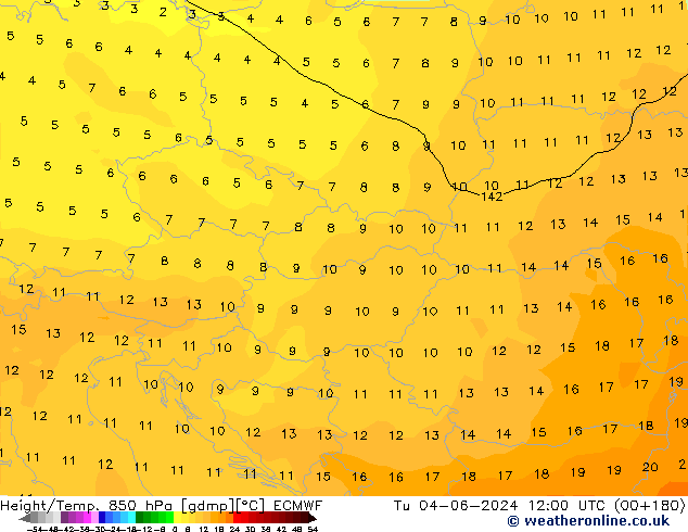 Yükseklik/Sıc. 850 hPa ECMWF Sa 04.06.2024 12 UTC