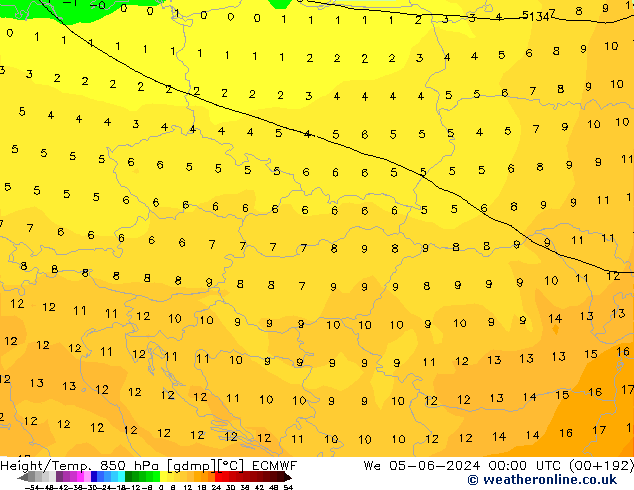 Z500/Rain (+SLP)/Z850 ECMWF Qua 05.06.2024 00 UTC