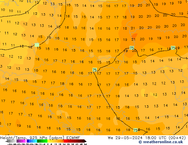 Yükseklik/Sıc. 925 hPa ECMWF Çar 29.05.2024 18 UTC