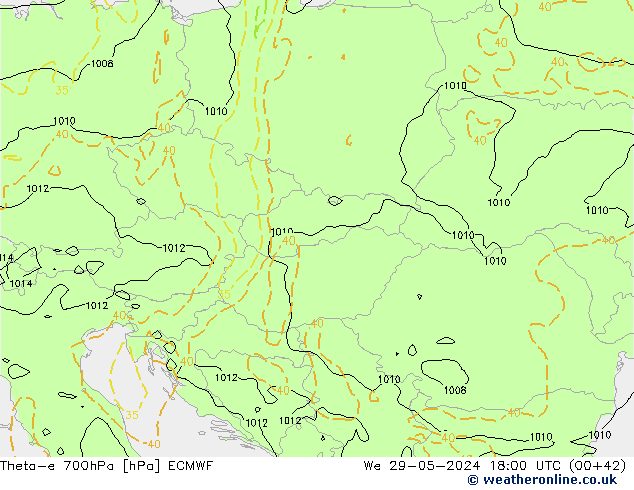 Theta-e 700hPa ECMWF Çar 29.05.2024 18 UTC